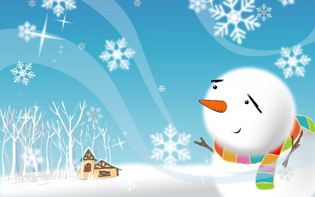 Обои картинки фото праздничные, векторная графика , новый год, снеговик, снежинки