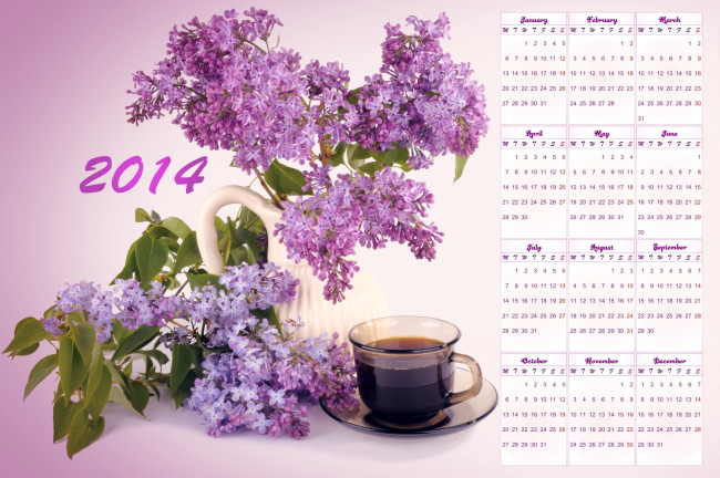 Обои картинки фото календари, цветы, чай, сирень