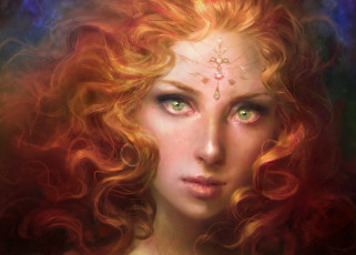 Картинка фэнтези девушки лицо взгляд арт девушка кудри рыжая живопись