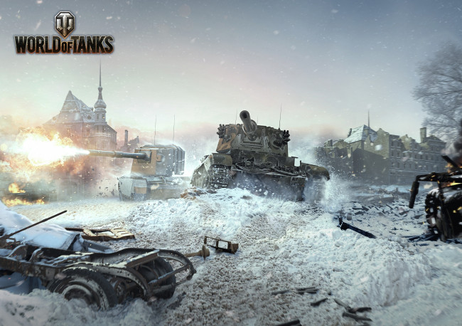 Обои картинки фото видео игры, мир танков , world of tanks, снег, танки