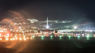 Картинка авиация авиационный+пейзаж креатив самолет ночь огни