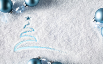 Картинка праздничные украшения ёлочка шарики снег
