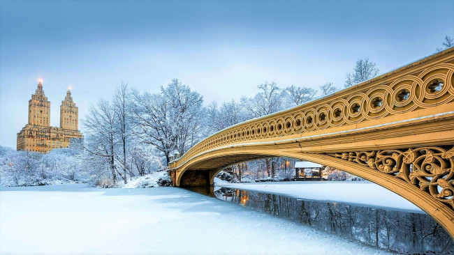 Обои картинки фото города, - мосты, нью, йорк, мост, снег, зима, центральный, парк