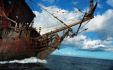 обоя кино фильмы, pirates of the caribbean 4,  on stranger tides, pirates, of, the, caribbean, жемчужина, корабль, море, черная