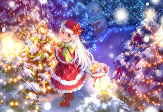 Картинка аниме зима +новый+год +рождество ёлки maruyama-jp девочка новый год