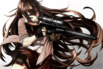 Картинка аниме оружие +техника +технологии арт tef девушка злость пули винтовка