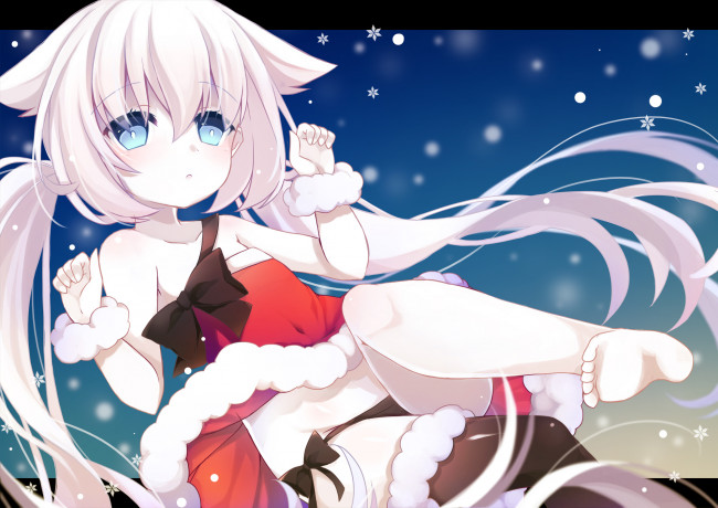 Обои картинки фото аниме, зима,  новый год,  рождество, девочка, арт, shiroyurine, снежинки