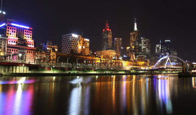 Обои картинки фото melbourne, города, мельбурн , австралия, огни, ночь