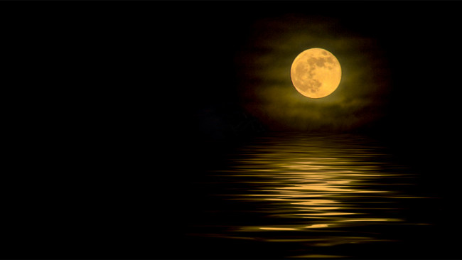 Обои картинки фото лунная дорожка, природа, восходы, закаты, ночь, луна, лунная, дорожка
