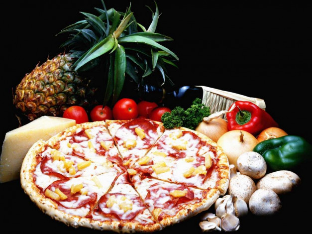 Обои картинки фото еда, пицца, помидоры, томаты, перец