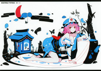 Картинка аниме touhou девушка домик пень день платье сакэ