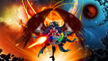 Картинка аниме touhou меч демон космос девушка крылья свечение