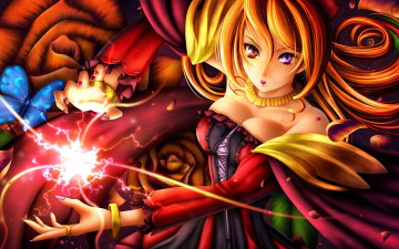 Картинка аниме halloween magic девушка глаза огонь платье