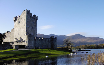 обоя ross, castle, ирландия, города, дворцы, замки, крепости, замок, река, лебеди
