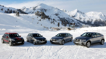 обоя mixed, автомобили, bmw, бмв, мини, снег, горы