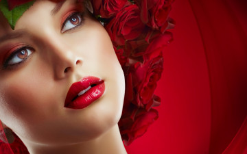 Картинка -Unsort+Лица+Портреты девушки unsort лица портреты лицо красный фон розы