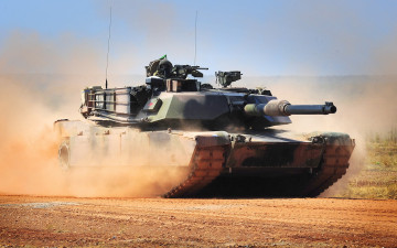 Картинка abrams техника военная движение пыль орудие стрелок пустыня танк