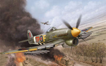 обоя hawker, typhoon, авиация, 3д, рисованые, graphic, бомбардировщик, истребитель, британский, одноместный