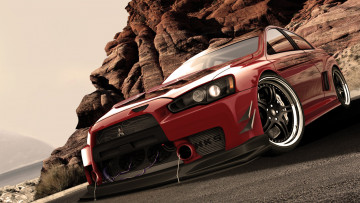 Картинка автомобили виртуальный+тюнинг передок красный red mitsubishi