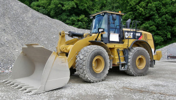 обоя 2013 cat 966k xe ``avesco``, техника, строительная техника, трактор, ковш, карьер, колесный, щебень