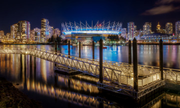 Картинка vancouver города ванкувер+ канада ночь здания огни вода