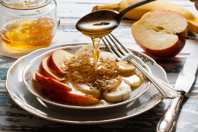 Обои картинки фото еда, разное, мед, яблоко