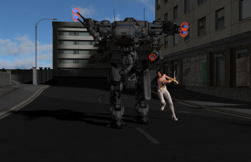 Картинка 3д+графика фантазия+ fantasy девушка робот оружие фон взгляд
