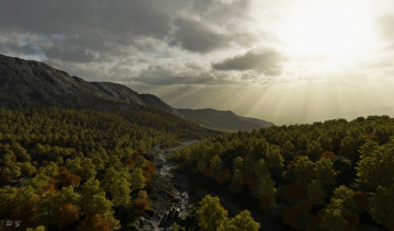 Картинка 3д+графика природа+ nature дорога небо лес
