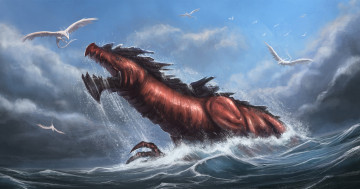 Картинка фэнтези существа море чудовище монстр