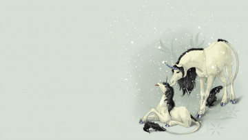 Картинка фэнтези единороги малыш первый снег единорог детская фентези арт