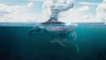 Картинка фэнтези фотоарт монстр существо рыба - кит подводный мир