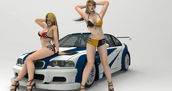 Обои картинки фото автомобили, 3d car&girl, взгляд, девушки, автомобиль, фон