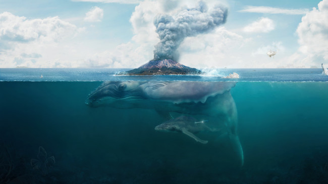 Обои картинки фото фэнтези, фотоарт, монстр, существо, рыба, -, кит, подводный, мир