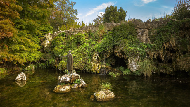 Обои картинки фото природа, парк, скульптура, камни, водоем