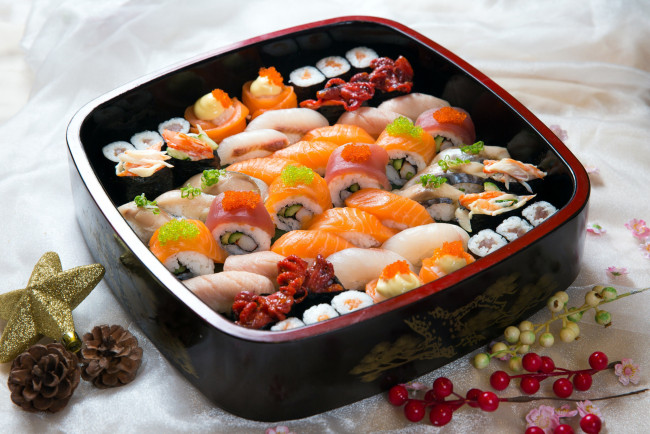 Обои картинки фото еда, рыба,  морепродукты,  суши,  роллы, кухня, японская, роллы, суши, ассорти