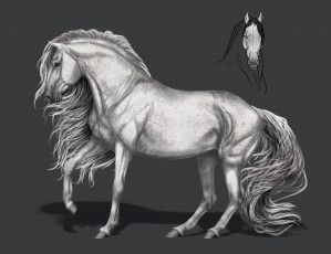 Картинка рисованное животные +лошади грива фон конь