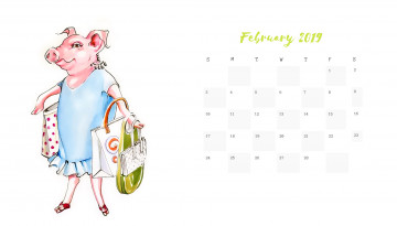 Картинка календари рисованные +векторная+графика украшения поросенок сумка свинья