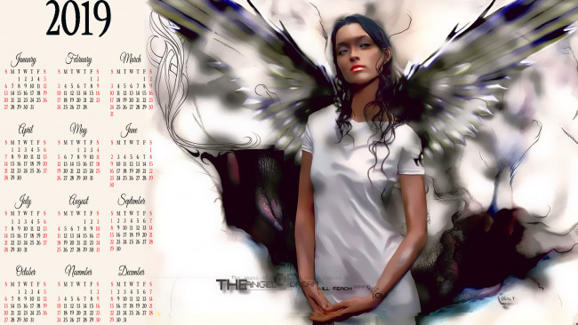 Обои картинки фото календари, фэнтези, 2019, calendar, девушка, крылья