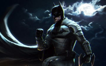 Картинка кино+фильмы the+batman бэтмен плащ тучи луна
