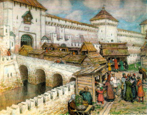 Картинка рисованное аполлинарий+васнецов город люди старина рынок