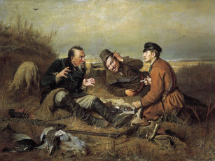 Картинка перов охотники на привале рисованные василий петров