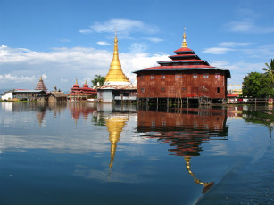 обоя inle, lake, myanmar, города, здания, дома, пагода