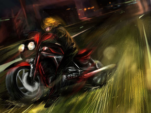Картинка аниме death+note тетрадь смерти арт парень мотоцикл дорога скорость искры блондин огни