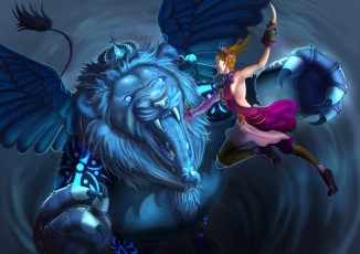 Картинка фэнтези красавицы+и+чудовища лев хищник король пасть крылья девушка бой