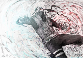 Картинка аниме naruto шаринган арт какаши рисованный чидори молнии