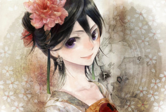Картинка аниме bleach рукия блич цветок арт рисунок девушка брюнетка портрет серьги причёска