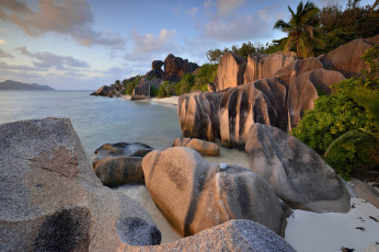 Картинка природа тропики сейшельский архипелаг остров ла-диг пляж скалы утро рассвет