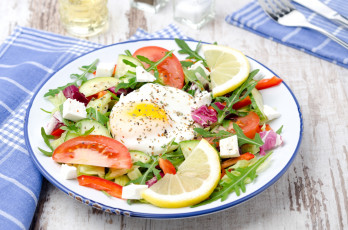 Картинка еда салаты +закуски лимон руккола яйцо помидоры