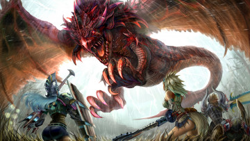 Картинка фэнтези красавицы+и+чудовища дракон воины девушки сражение