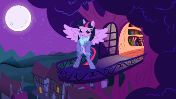 обоя мультфильмы, my little pony, балкон, луна, пони
